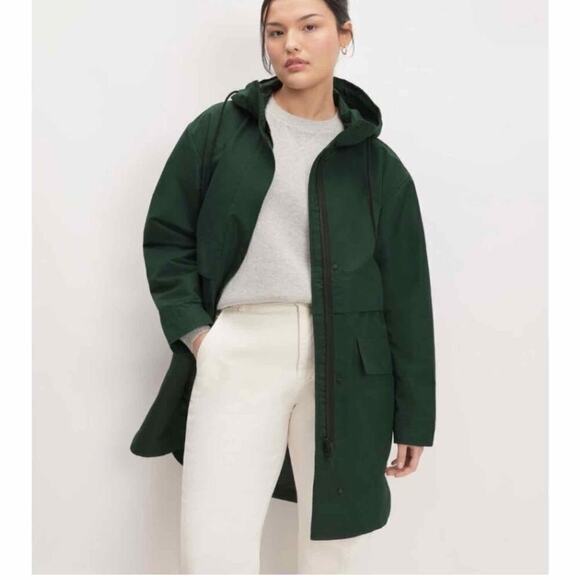 Everlane Jackets & Blazers - EVERLANE The ReNew Hooded Long Line Anorak Size XS Dark Green